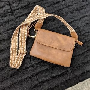 Choices Brown Crossbody Bag with Chevron Strap